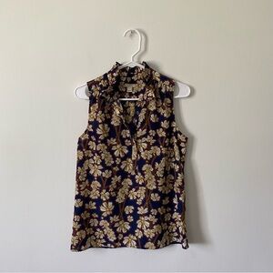 J.Crew Golden Floral Navy Accent Blouse size 4